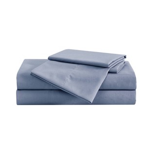 London Fog Twin XL 3pc Garment Wash Solid Sheet Set Blue: Microfiber, Includes Pillowcase & Fitted Sheet - 1 of 3