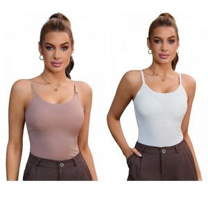 INSPIRE CHIC 2 Pcs Women's Slim Fit U-Neck Tank Top Adjustable Spaghetti Straps Breathable Shapewear Camisole - 1 of 4