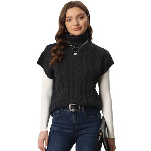 Allegra K Women's Turtleneck Twist Sleeveless Vest Solid Color Knit Pullover Casual Sweater - 1 of 4