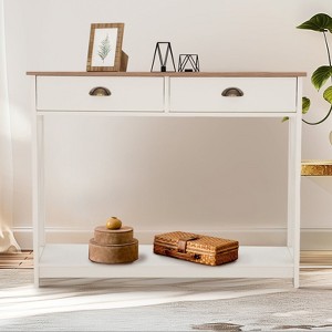 Captiva Designs Farmhouse Console Table with Shelf or Drawers, Narrow 2-Tier Entryway or Hallway Table, Ivory Finish - 1 of 4