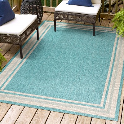 Aqua and Beige Synthetic Stripe 4' x 6' Rectangular Rug