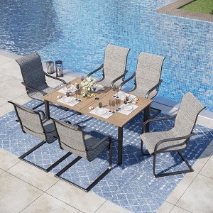 Captiva Designs 7pc Outdoor Rectangle Metal Dining Table & C-spring Padded Sling Chairs - 1 of 4