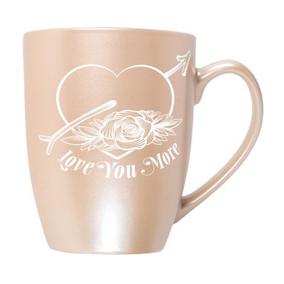 Elanze Designs Romantic Floral Valentines Coffee Cup Mug 10 Ounce Ceramic With Shimmery Metallic Finish Love You More Arrow Heart and Rose Precious