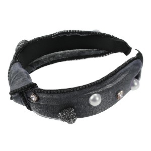 Unique Bargains Women's Sparkle Bling Mesh Faux Pearl Rhinestone Padded Headband 1.3 Inch Wide 1 Pc - 1 of 4