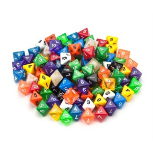 Slickblue Random Bulk d8 or d10 Dice Set – 100+ Mixed Colors Polyhedrals for for RPG & Tabletop Games - 1 of 3