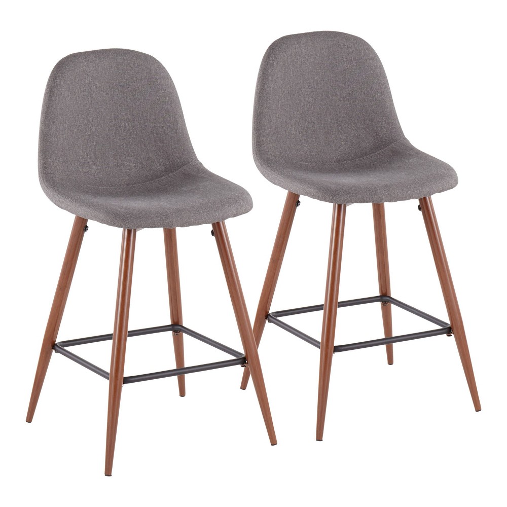 Photos - Chair Set of 2 Pebble Mid-Century Modern Counter Height Barstools Walnut/Charcoa