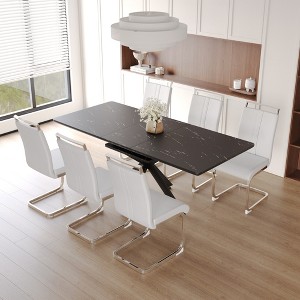 7-Piece Extendable Dining Set with Rectangle Kitchen Table and 6 C-shaped Tube Armless Chairs - 1 of 4