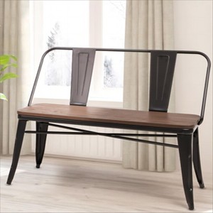 Erommy 42in Dining Bench, Entryway Bench with Back, Farmhouse Metal Dining Bench, Industrial Mid-Century 3 Person Rustic Spindle Bench - 1 of 2