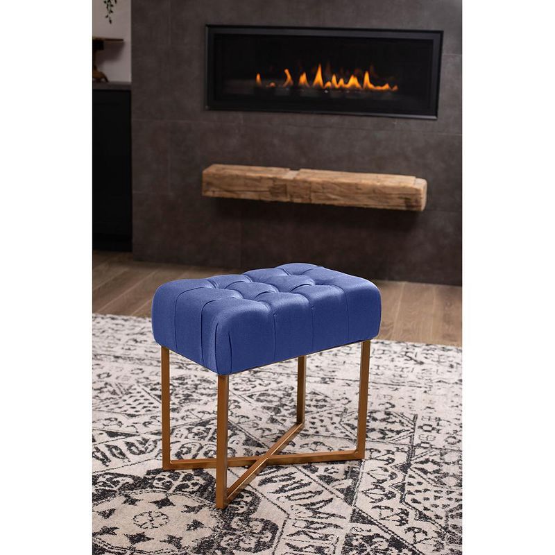 BirdRock Home Rectangular Tufted Blue Foot Stool Ottoman with Pale Gold Legs, 3 of 4