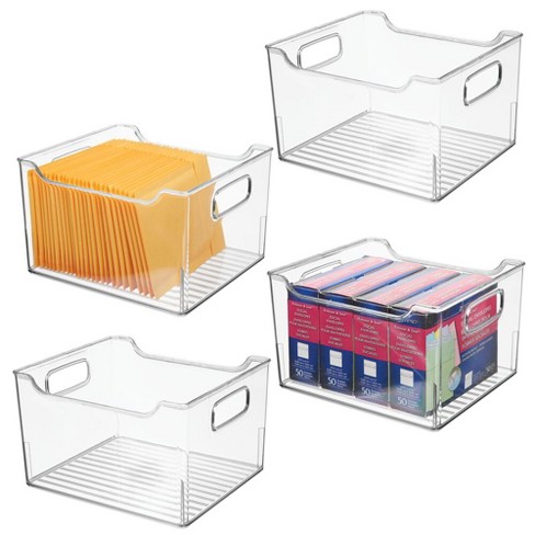 mDesign Large Plastic Household Storage Organizer Bin with Handles - Clear