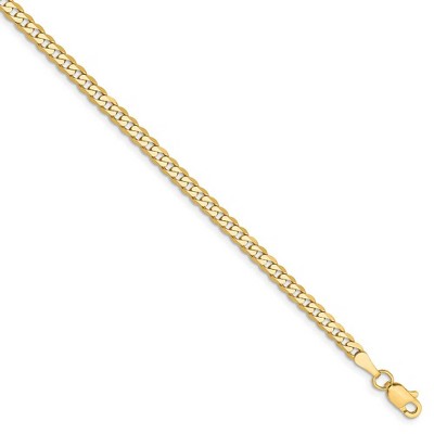 Black Bow Jewelry 2.9mm 14k Yellow Gold Solid Beveled Curb Chain Bracelet