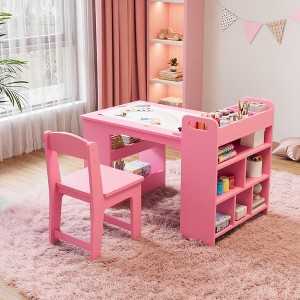 49 in Kids Art Table, Large Kids Craft Table with 2 Chairs, Multi-Functional Art Desk with Storage Shelves for Children Room - 1 of 4