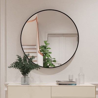 Black Circle Mirror Wall Decor,Thin Frame Mirror,Round Bathroom Mirror,Aluminum Mirror-The Pop Home