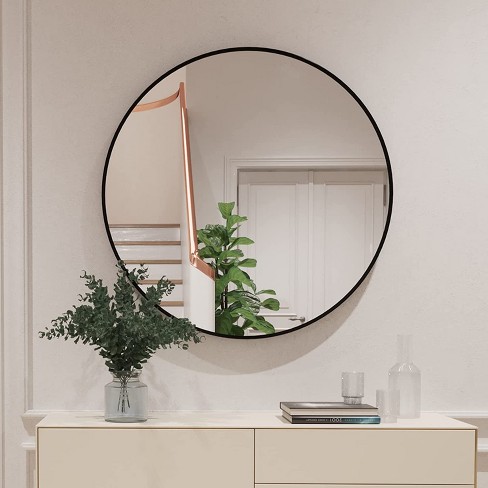 Alani 24*24 Wall Mounted Round Mirror With Brushed Aluminum Frame Large Black  Circle Mirror For Wall,circle Bathroom Mirror-the Pop Home : Target