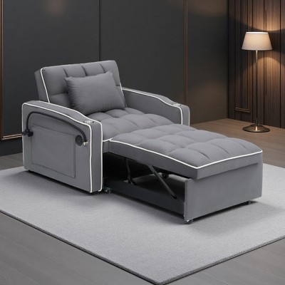 Velvet Foldable Sofa Bed with Adjustable Back, Pull-Out Bed & USB Port