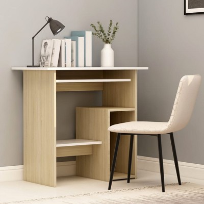 vidaXL Desk White and Sonoma Oak 31.5 in.x17.7 in.x29.1 in. Engineered Wood