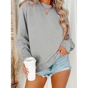 Plus Size Sweatshirts Tops with Crew Neck Long Sleeve Basic Pullover Sweat Shirts Plus Size Sweatshirts - 1 of 4