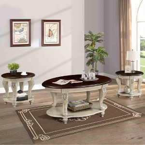 APRILSOUL 42'' oval wood coffee table for Living Room, 2-Tier Solid Wood Cocktail Table with Open Storage Shelf - 1 of 4
