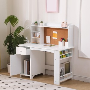 Kids Desk, Study Desk and Chair Set for Boys and Girl, Wooden Kids Writing Table with Bookshelf, Bulletin Board, Cabinet and Drawer for Ages 3-8 - 1 of 4