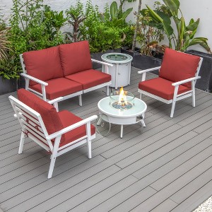 LeisureMod Walbrooke 4-Piece Modern White Patio Conversation Set with Square Fire Pit & Tank Holder, Sectional Seat for Outdoor Spaces - 1 of 4