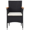 vidaXL 2 pcs Modern Patio Dining Chairs in Durable Black Poly Rattan with Acacia Wood Armrests and Removable, Washable Cushion Covers - 3 of 4