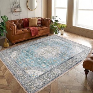 2'x6' Boho Printed Area Rug, Low Pile Non-Slip, Washable, Non-Shedding Vintage Thin Indoor Carpet for Living Room, Nursery, Brown - 1 of 4
