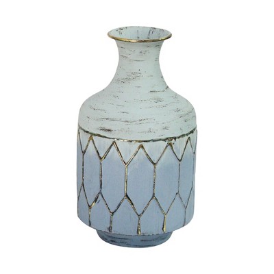 12" Blue And Gold Bud Metal Table Vase