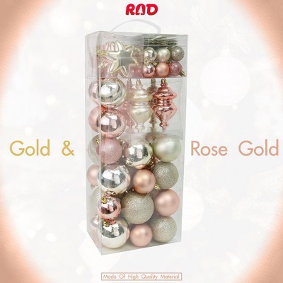 Assorted Gold and Rose Gold Plastic Christmas Ornament Set - 76 Pack