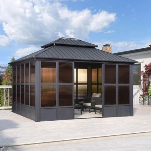 PURPLE LEAF Permanent Hardtop Gazebo Aluminum Frame Gazebo with Galvanized Steel Double Roof, Solarium Backyard Sun Room with Detachable Windows - 1 of 4