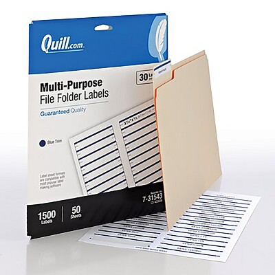 Quill Brand Laser/Inkjet File Folder Labels 2/3" x 3-7/16" Blue 30 Labels/Sheet 731543