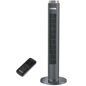 HYKOLITY 38-inch Tower Fan, Quiet Oscillating Fan 3 Speed 4 Modes Bladeless Fan with Remote Control Standing Fan for Bedroom 12H Timer, Black & Gray - 1 of 4