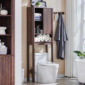 Over The Toilet Storage Cabinet with Sliding Door, Modern Bathroom Storage Organizer Toilet Rack with Adjustable Shelf - 1 of 4