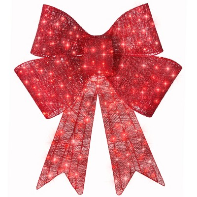 Best Choice Products Pre-Lit Christmas Bow, Large Outdoor LED Lighted Holiday Décor w/ 8 Light Functions, Hook