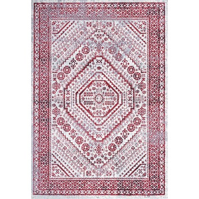 Handmade Red and Ivory Synthetic Medallion Area Rug, 3' x 5'
