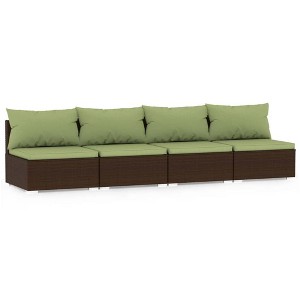 vidaXL Brown Patio Furniture Poly Rattan - Green Cushions -4 Seats - 1 of 4