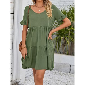 cute summer flowy dresses Women's Babydoll Dress – Ruffle Cap Sleeve V-Neck Swing : Target flowy dresses