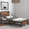 Queen-size bed frame with wooden headboard and footboard – rustic-style platform bed featuring metal slats, simple assembly for bedroom use - 4 of 4