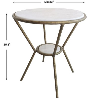 Refuge Round White Marble and Gold Metal Side Table