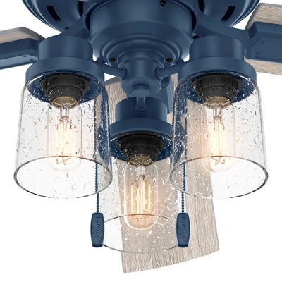 Hartland Indigo Blue 52" Ceiling Fan with Clear Seeded Glass Lighting