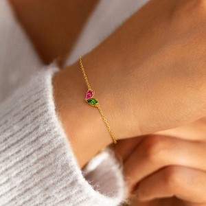 Turandoss 18K Gold Heart Bracelets for Women Girls - Dainty Double Pear Birthstone Bracelet, Zircon Link Chain Bracelet, Christmas Gifts, 6+2.5Inches - 1 of 4