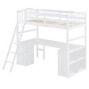 Whisen Modern Design Twin Size Wooden Loft Bed with Drawers, Cabinet, Shelves and Desk - White - 3 of 4