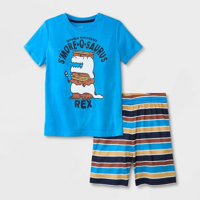 Boys&#39; 2pc Striped Short Sleeve Pajama Set - Cat &#38; Jack&#8482; Light Blue XS