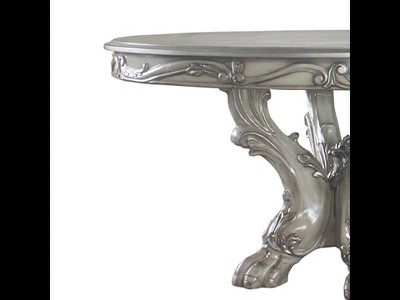 Antique Floral Motif Reclaimed Wood Round Dining Table, Bone White