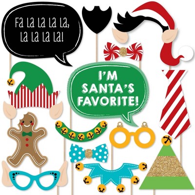 Big Dot of Happiness Christmas Elfie Selfie - Holiday & Christmas Photo Booth Props Kit - 20 Count