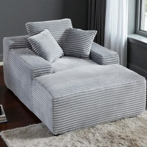 Mshliw 67" Oversized Chaise Lounge Chair with Wide Armrest,Deep Seat Corduroy Sleeper Sofa with 3 Pillows,Convertible Boneless Sofa Bed,No Assembly - 1 of 4