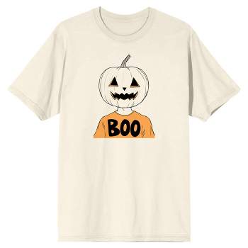 Kids Halloween Jack O Lantern Boy "Boo" Youth Natural Short Sleeve Crew Neck Tee