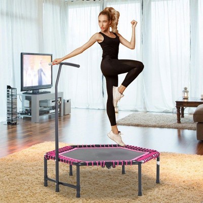 Resenkos 4.5-Foot Foldable Exercise Trampoline with Adjustable T-Bar for Fitness - /Black