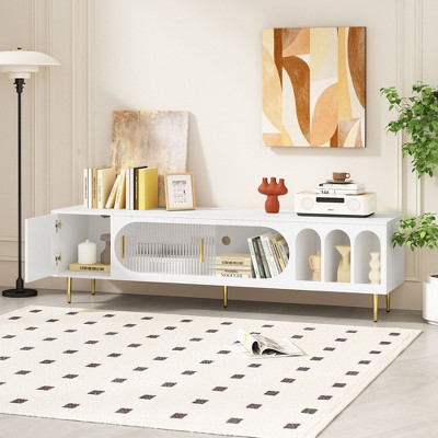 NicBex TV Stand for 70 Inch TV with Transparent Acrylic Door,TV Entertanment Center with 3 Shelves and Cabinets,TV Console Table for Living Room,White