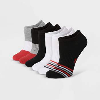 Hanes Originals Women's 6pk No Show Socks - Red/White/Black 5-9