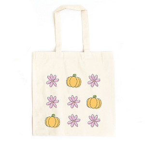 City Creek Prints Pumpkin And Flowers Canvas Tote Bag - 15x16 - Natural - 1 of 2